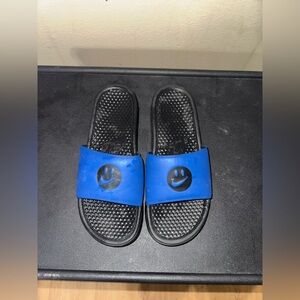 Nike Blue and Black Smiley Face Slides